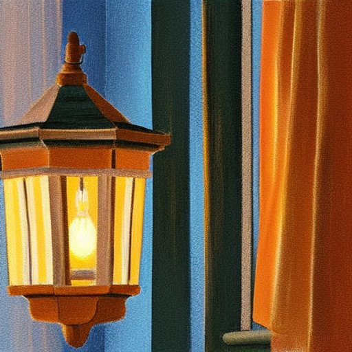 porch lamp — amber lantern against deep blue