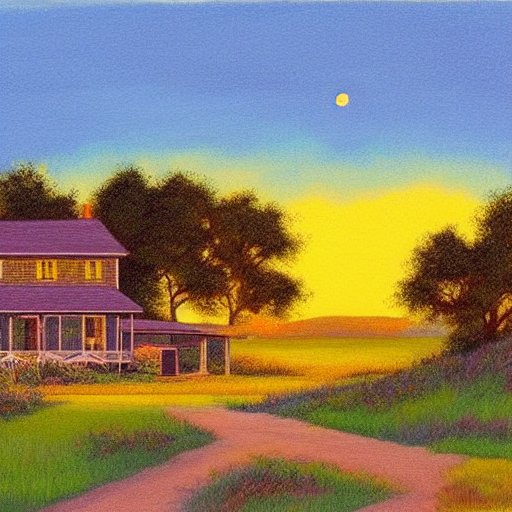 the house — lavender dusk, one lit porch